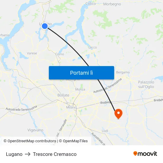 Lugano to Trescore Cremasco map
