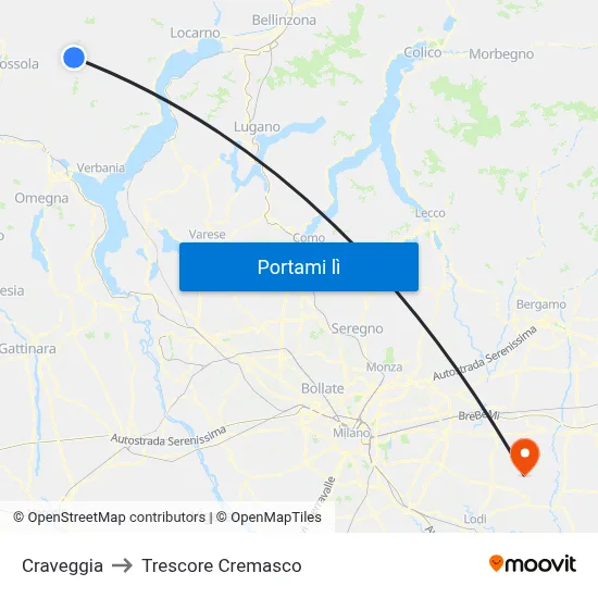 Craveggia to Trescore Cremasco map