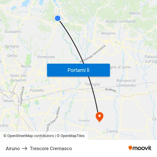 Airuno to Trescore Cremasco map