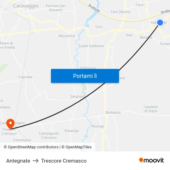 Antegnate to Trescore Cremasco map