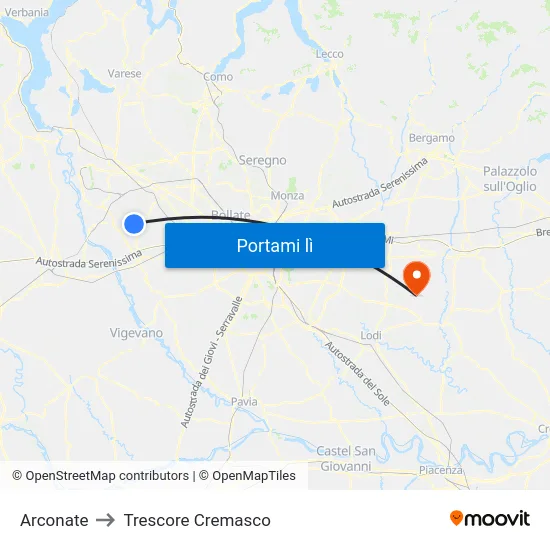 Arconate to Trescore Cremasco map