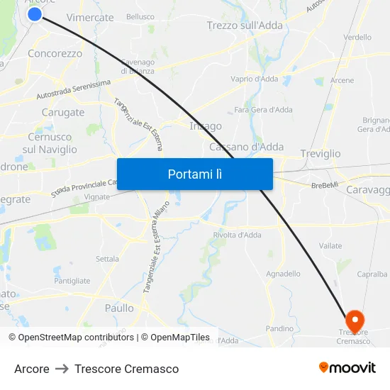 Arcore to Trescore Cremasco map