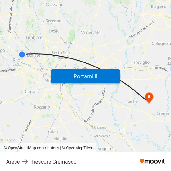 Arese to Trescore Cremasco map