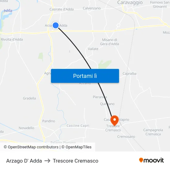 Arzago D' Adda to Trescore Cremasco map