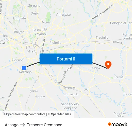 Assago to Trescore Cremasco map