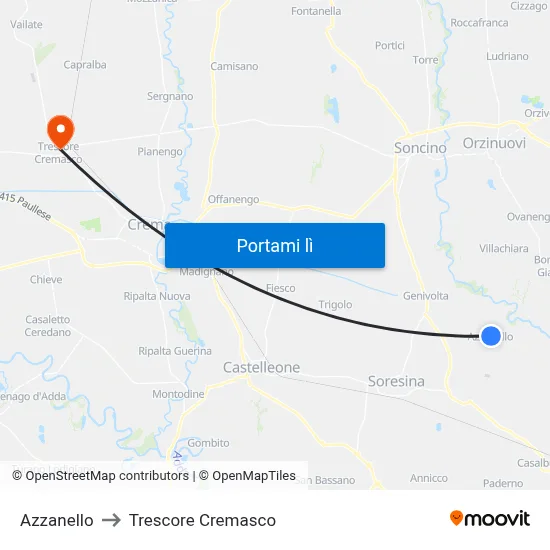 Azzanello to Trescore Cremasco map