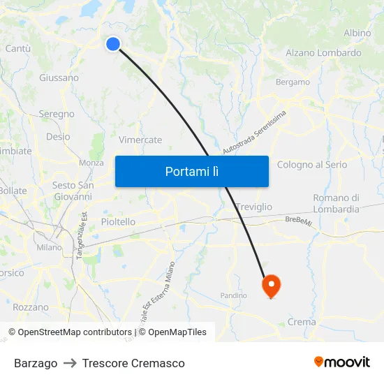 Barzago to Trescore Cremasco map