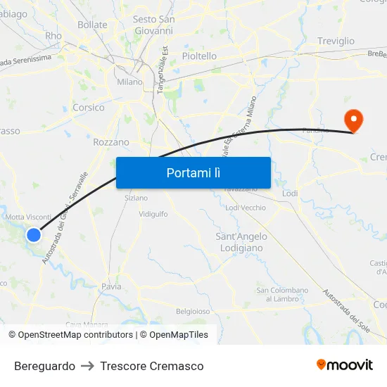 Bereguardo to Trescore Cremasco map