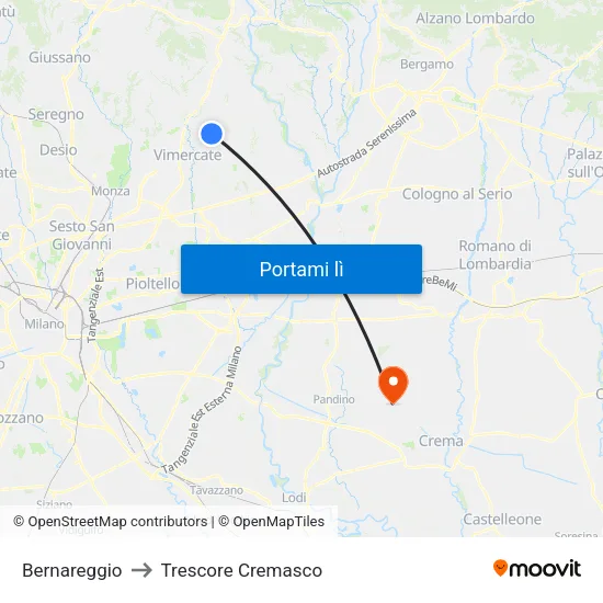 Bernareggio to Trescore Cremasco map