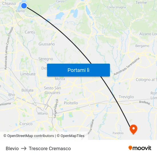 Blevio to Trescore Cremasco map