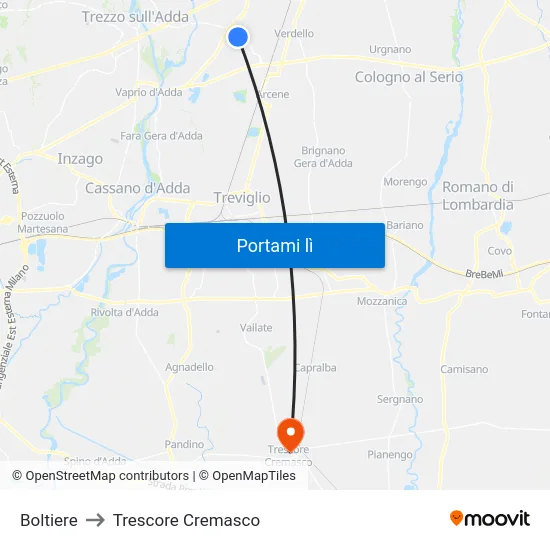 Boltiere to Trescore Cremasco map