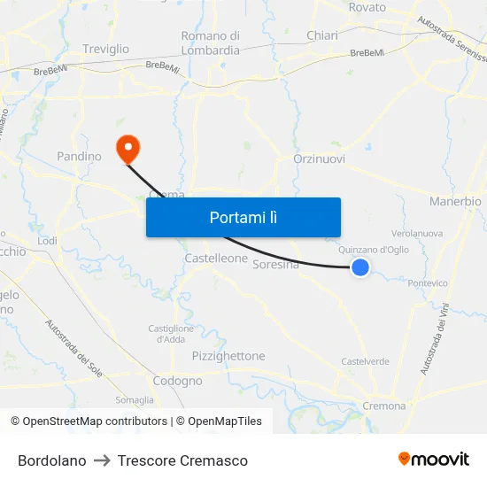 Bordolano to Trescore Cremasco map