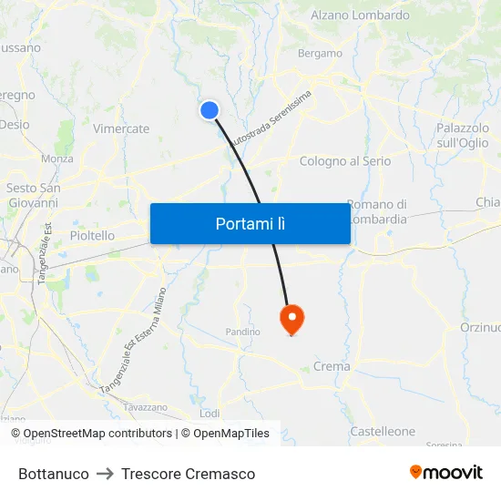 Bottanuco to Trescore Cremasco map