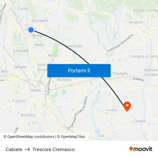 Cabiate to Trescore Cremasco map