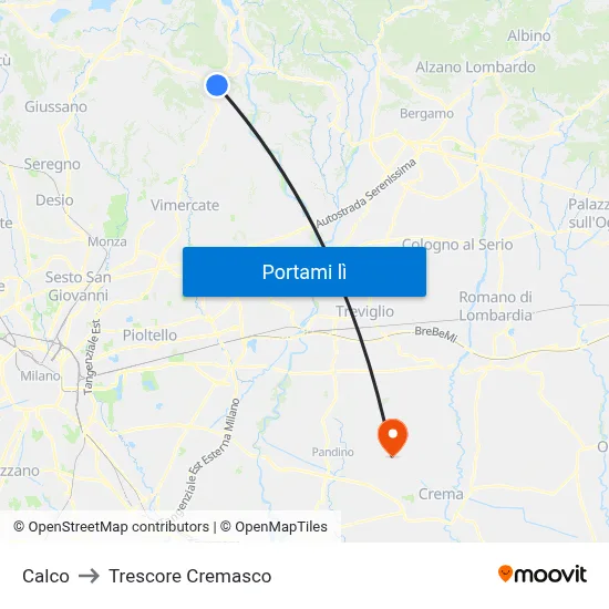 Calco to Trescore Cremasco map