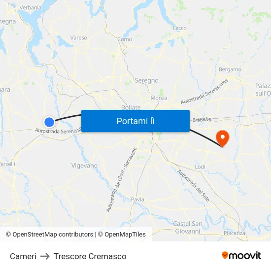Cameri to Trescore Cremasco map