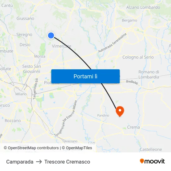 Camparada to Trescore Cremasco map