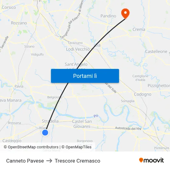 Canneto Pavese to Trescore Cremasco map