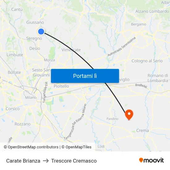 Carate Brianza to Trescore Cremasco map