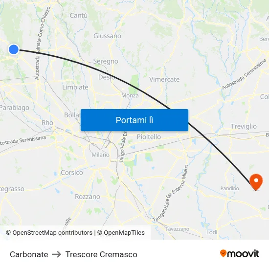 Carbonate to Trescore Cremasco map