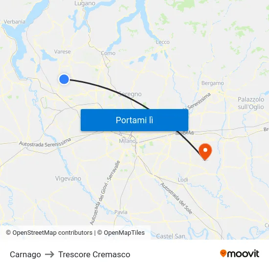 Carnago to Trescore Cremasco map