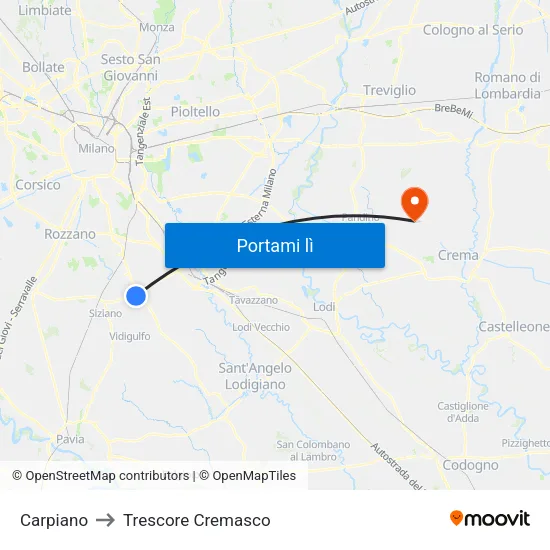 Carpiano to Trescore Cremasco map