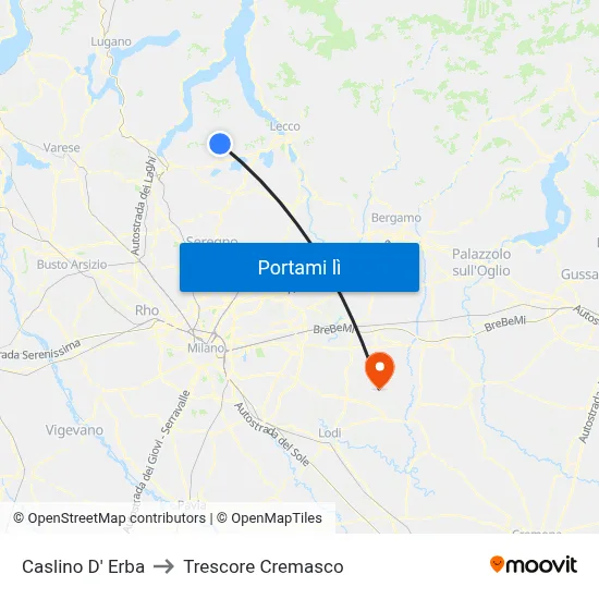 Caslino D' Erba to Trescore Cremasco map