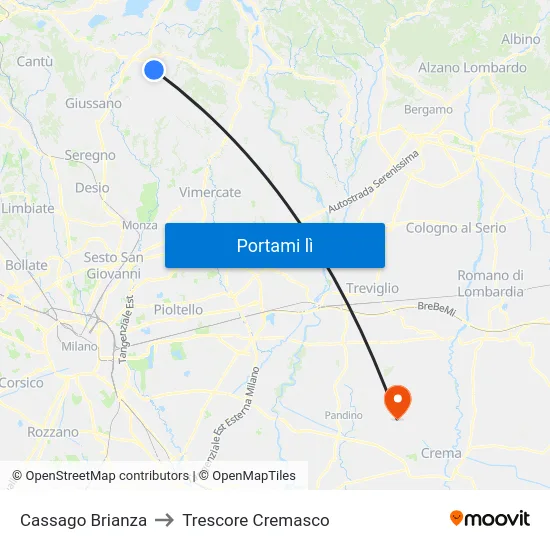 Cassago Brianza to Trescore Cremasco map
