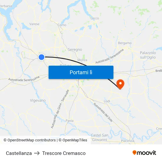 Castellanza to Trescore Cremasco map