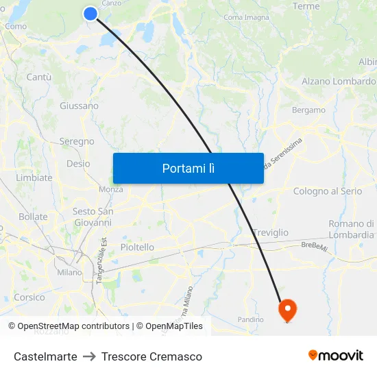 Castelmarte to Trescore Cremasco map
