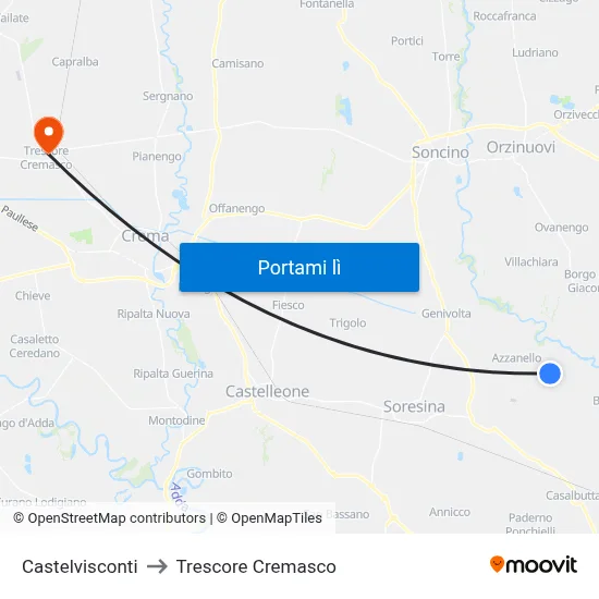 Castelvisconti to Trescore Cremasco map