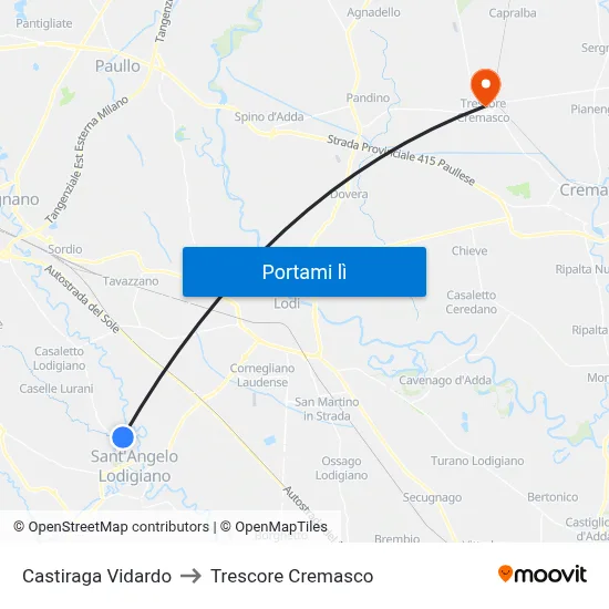 Castiraga Vidardo to Trescore Cremasco map