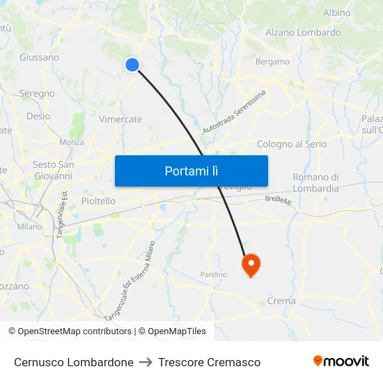 Cernusco Lombardone to Trescore Cremasco map
