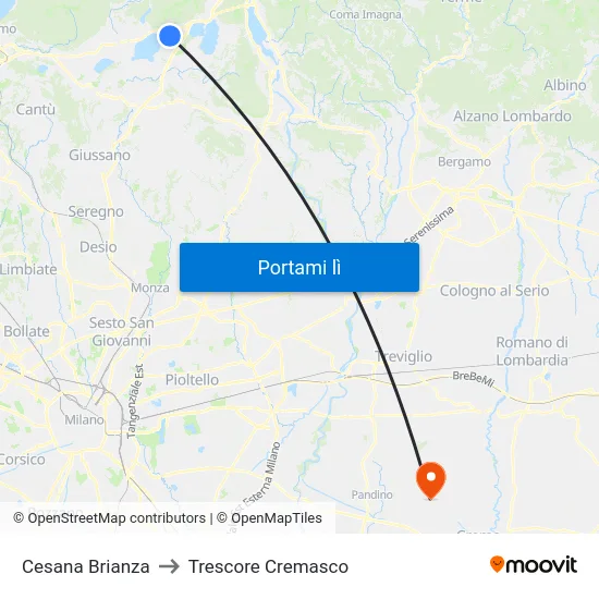 Cesana Brianza to Trescore Cremasco map