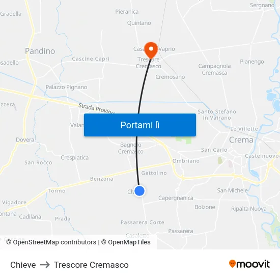 Chieve to Trescore Cremasco map