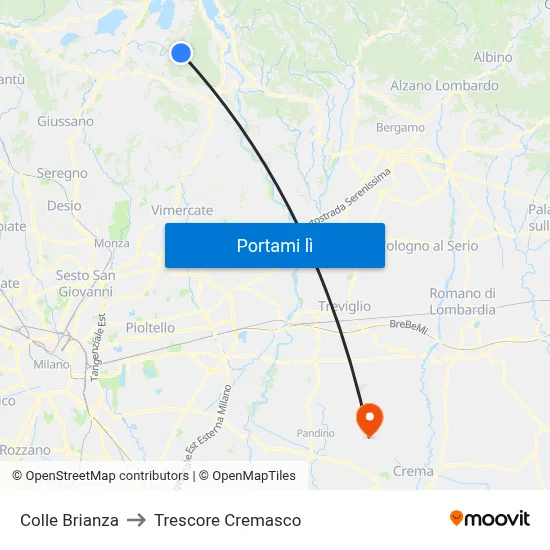 Colle Brianza to Trescore Cremasco map