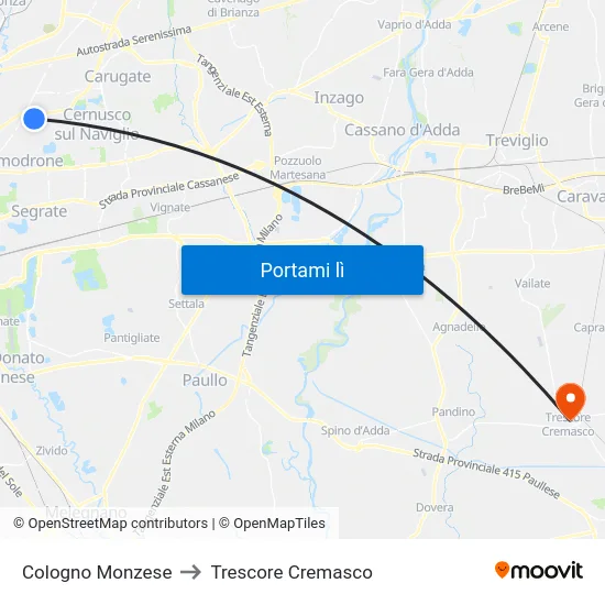 Cologno Monzese to Trescore Cremasco map