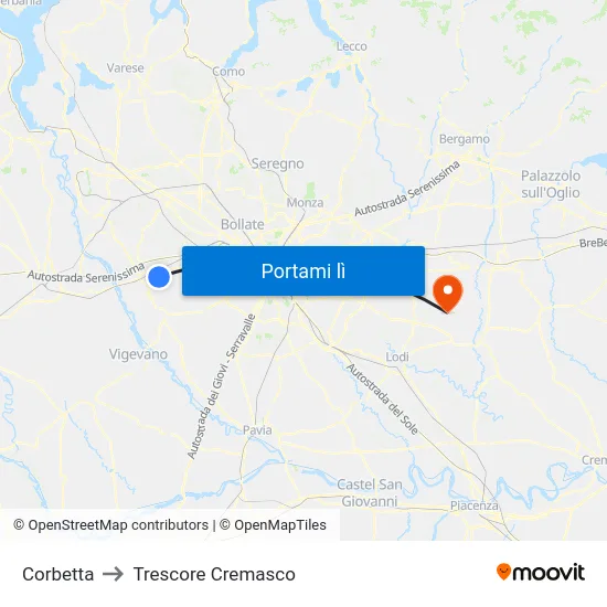 Corbetta to Trescore Cremasco map