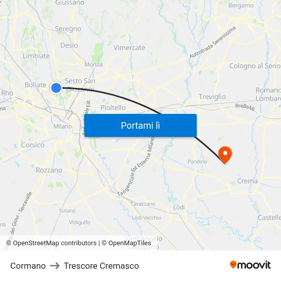 Cormano to Trescore Cremasco map