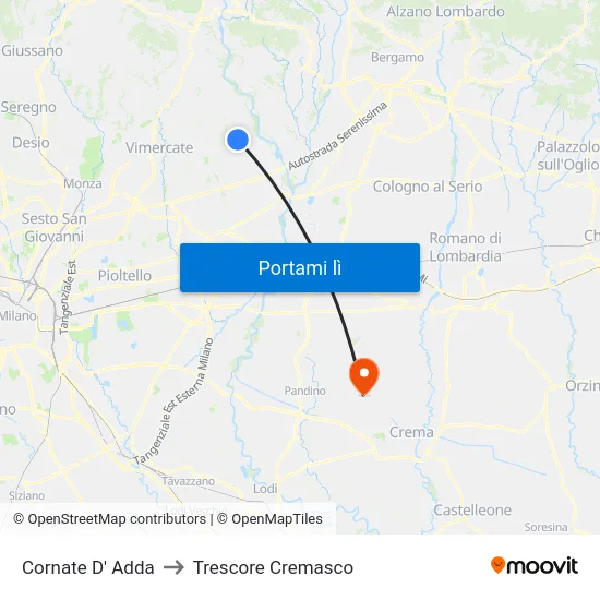 Cornate D' Adda to Trescore Cremasco map