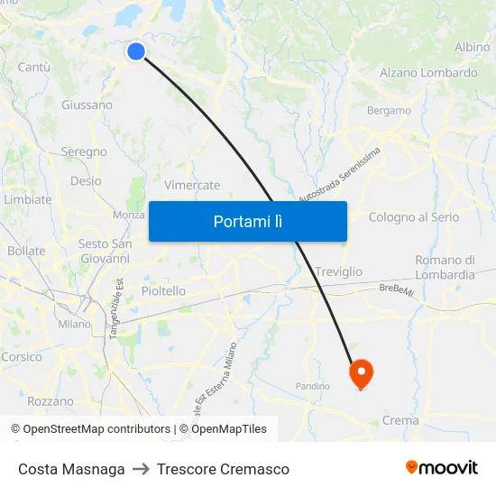 Costa Masnaga to Trescore Cremasco map