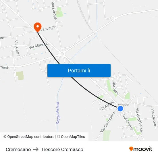 Cremosano to Trescore Cremasco map