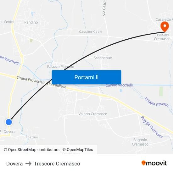 Dovera to Trescore Cremasco map