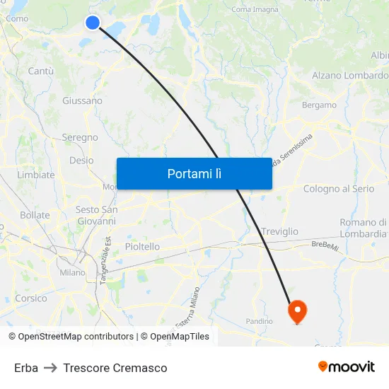 Erba to Trescore Cremasco map