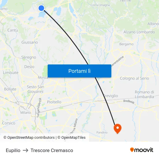 Eupilio to Trescore Cremasco map