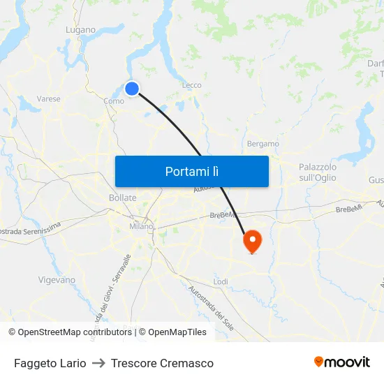 Faggeto Lario to Trescore Cremasco map