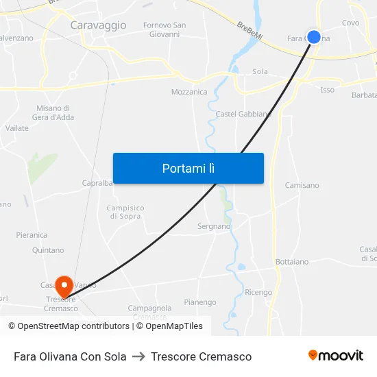 Fara Olivana Con Sola to Trescore Cremasco map