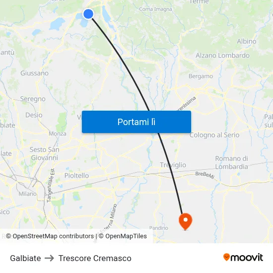 Galbiate to Trescore Cremasco map