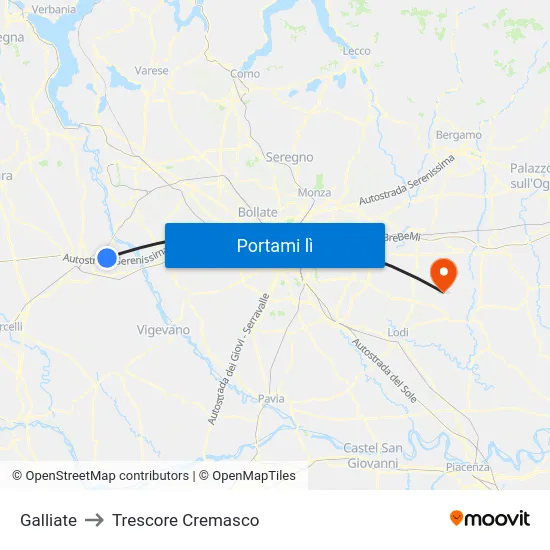 Galliate to Trescore Cremasco map