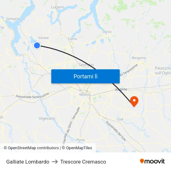 Galliate Lombardo to Trescore Cremasco map